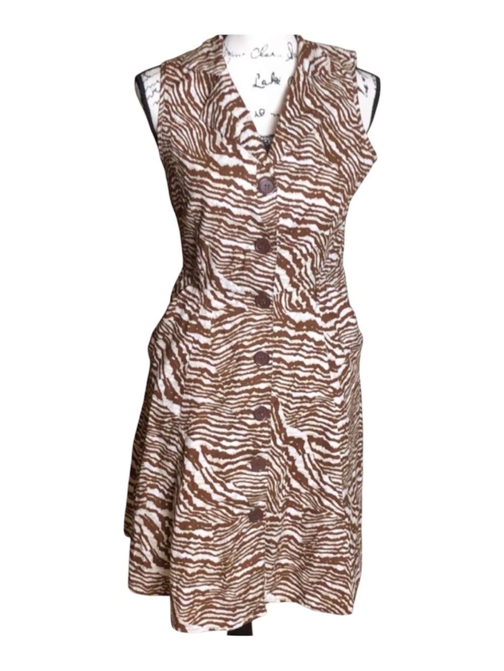Mlle Gabrielle Button Front Animal Print Dress Size S